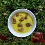 soupe de mais, pois chiches, cacahuète, croutons au zaatar